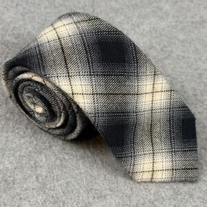 Onassis Skinny Neck Tie Black Gray Ivory Plaid 100% Cotton NWT Mens 60x2.5"